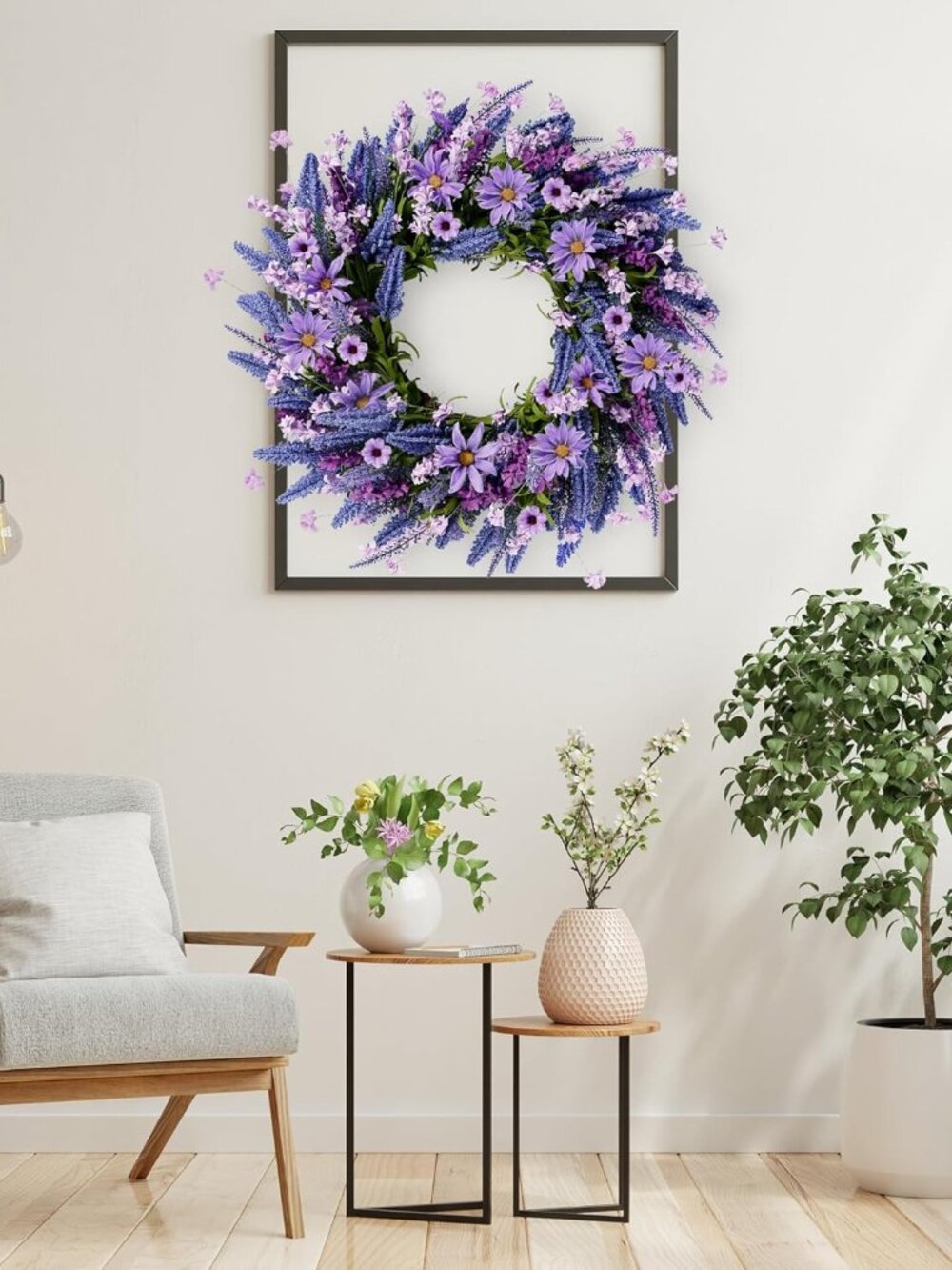 Lavender Wreath for Front Door 22 Inch - Purple Daisy Spring Summer Artificial W - Picture 5 of 7